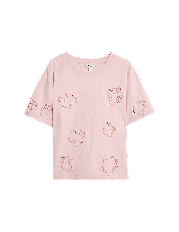 Pure Cotton Ribbon Appliqué Boxy T-Shirt