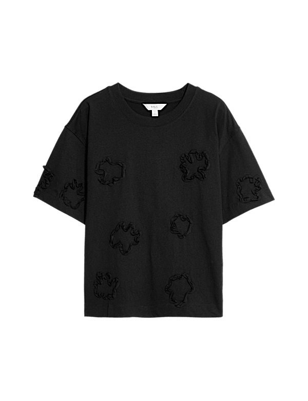 Pure Cotton Ribbon Appliqué Boxy T-Shirt