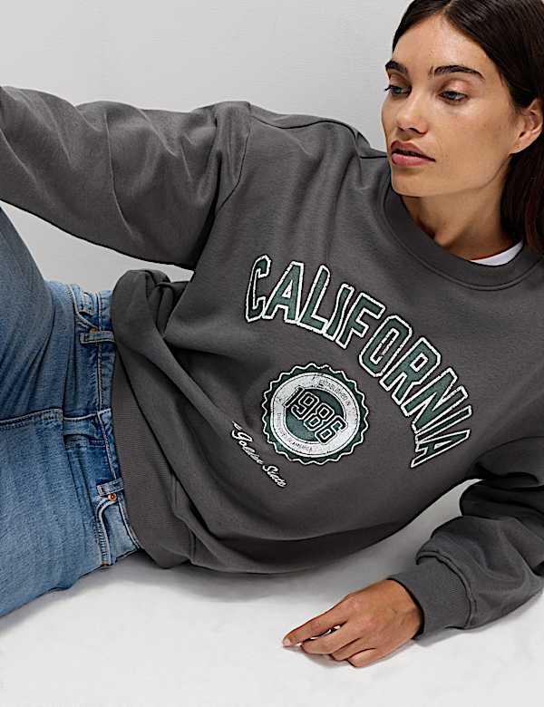 Sweat-shirt en coton à col rond et texte - LU