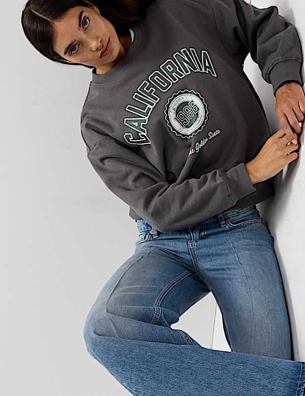 Cotton Rich Slogan Crew Neck Sweat-shirt - IL