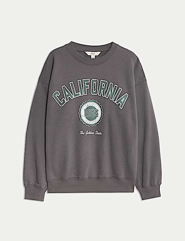 Cotton Rich Slogan Crew Neck Sweat-shirt - IL