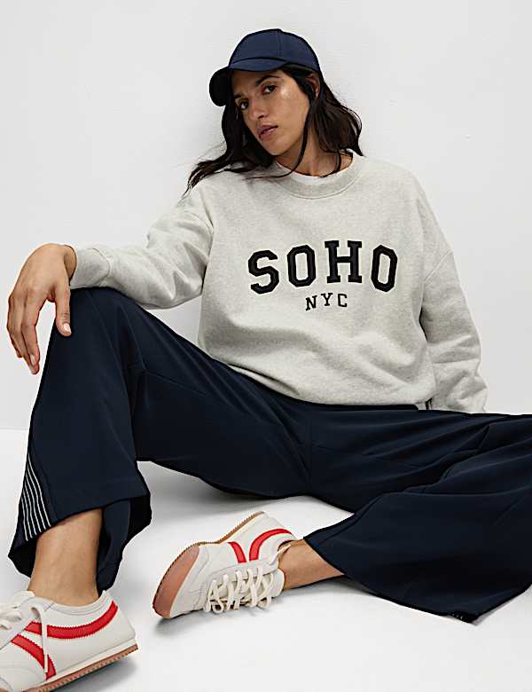 Cotton Rich Slogan Crew Neck Sweatshirt - HU