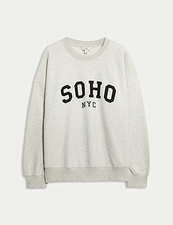 Cotton Rich Slogan Crew Neck Sweat-shirt - MX