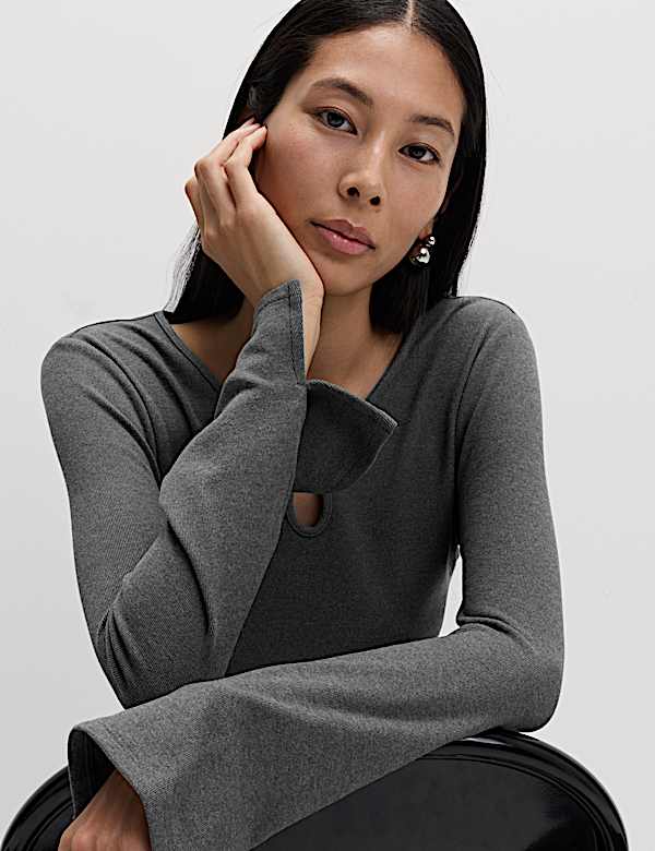Keyhole Cosy Flute Sleeves Top - AT