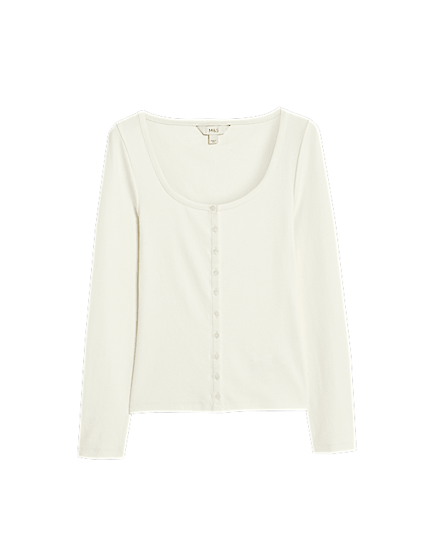 Cotton Rich Scoop Neck Henley Top
