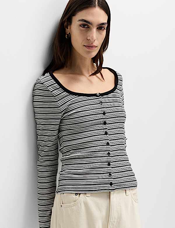 Cotton Rich Scoop Neck Henley Top