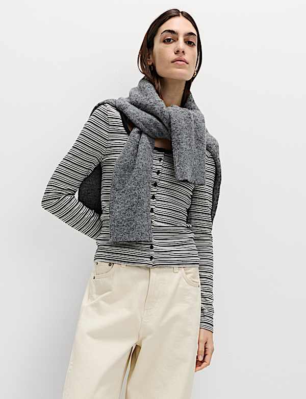 Cotton Rich Scoop Neck Henley Top