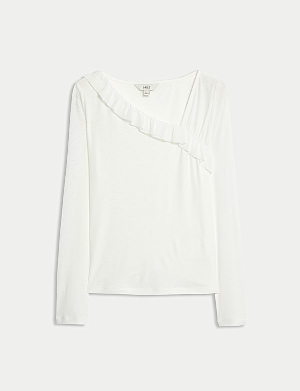 Jersey Asymmetric Ruffle Neck Top - US