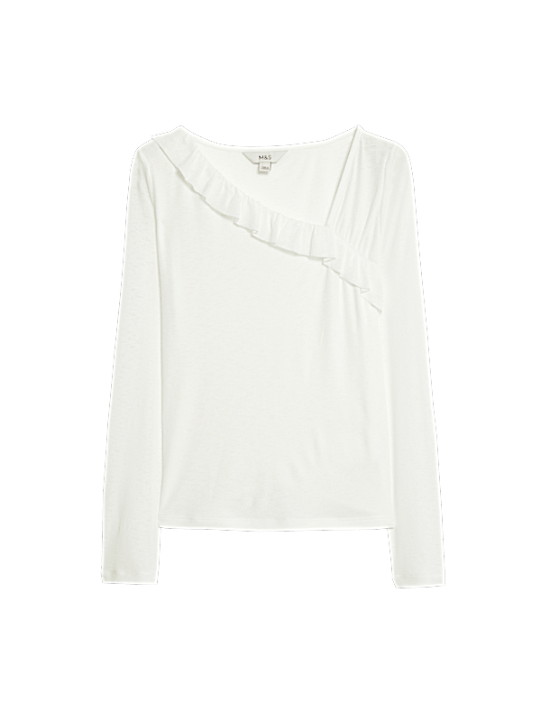Jersey Asymmetric Ruffle Neck Top