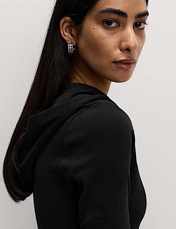 Cotton Rich Slim Fit Ribbed Hoodie - CA