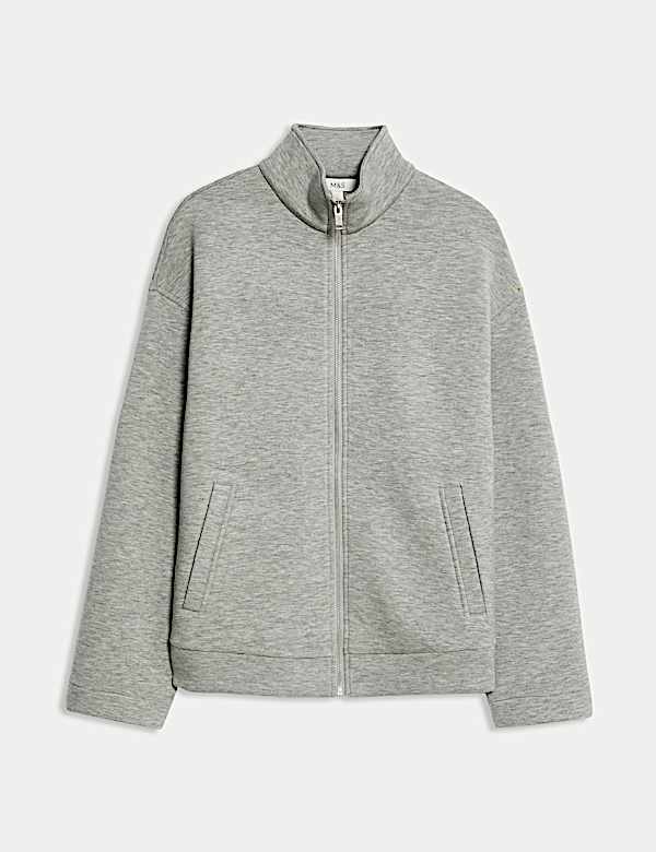 סווטשירט מבד סקובה עם צווארון גבוה ורוכסן - IL