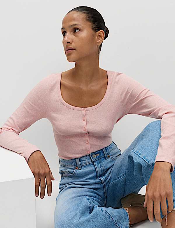 Cotton Rich Scoop Neck Henley Top - NL