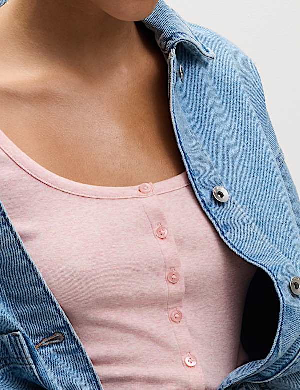 Cotton Rich Scoop Neck Henley Top - GR