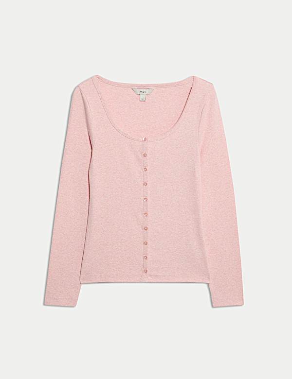 Cotton Rich Scoop Neck Henley Top - GR