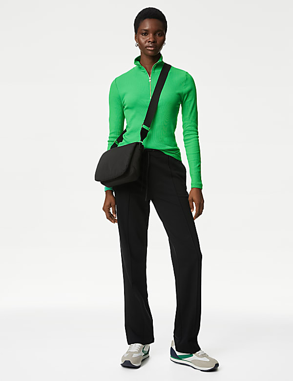 Cotton Rich Ribbed Half Zip Top