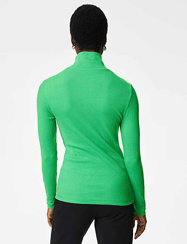 Cotton Rich Ribbed Half Zip Top