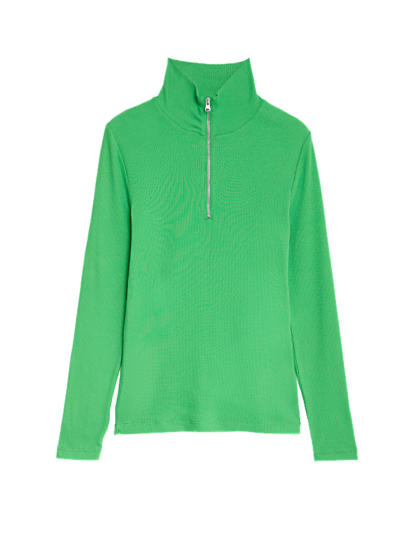 Cotton Rich Ribbed Half Zip Top