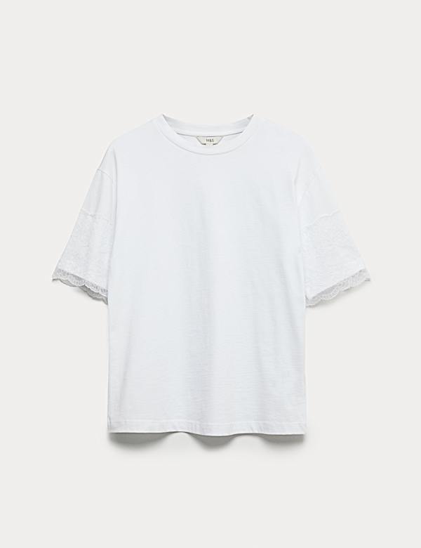 Pure Cotton Lace Sleeve T-Shirt - US