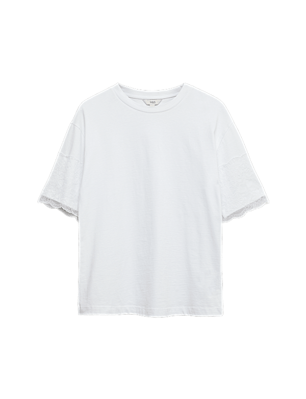Pure Cotton Lace Sleeve T-Shirt