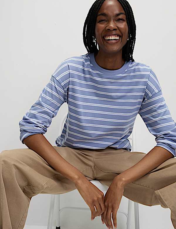 Pure Cotton Striped Crew Neck T-Shirt - RO