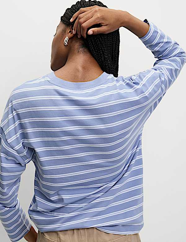 Pure Cotton Striped Crew Neck T-Shirt - RO