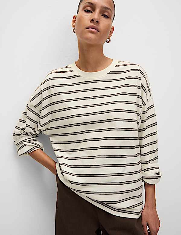 Pure Cotton Striped Crew Neck T-Shirt - SK
