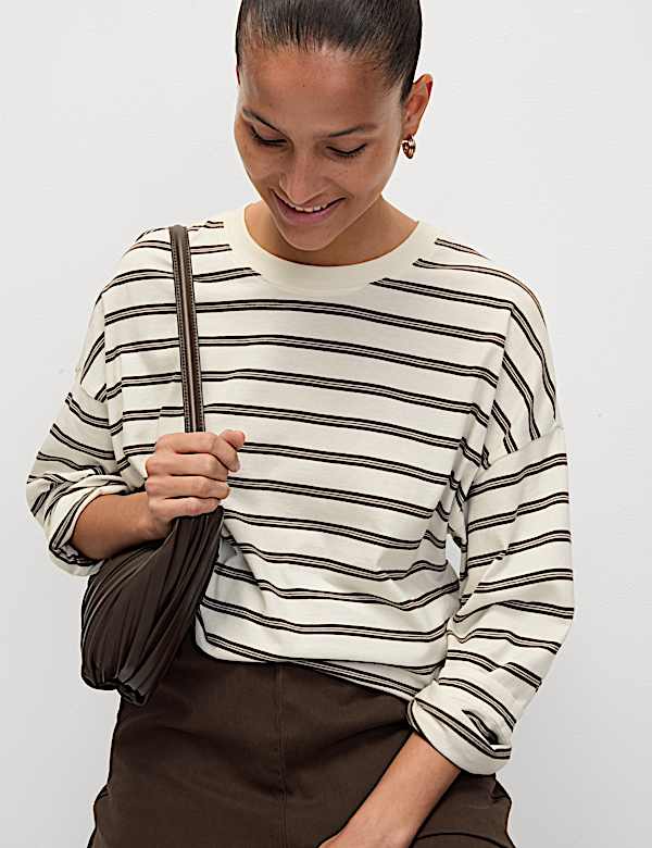Pure Cotton Striped Crew Neck T-Shirt - PT