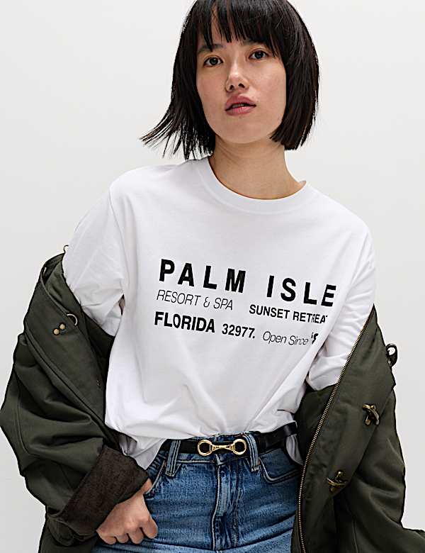 Pure Cotton Slogan Oversized T-Shirt