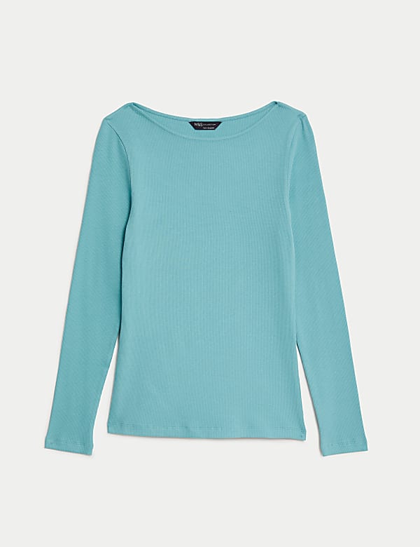 Katoenrijke, geribbelde top met slanke pasvorm - BE