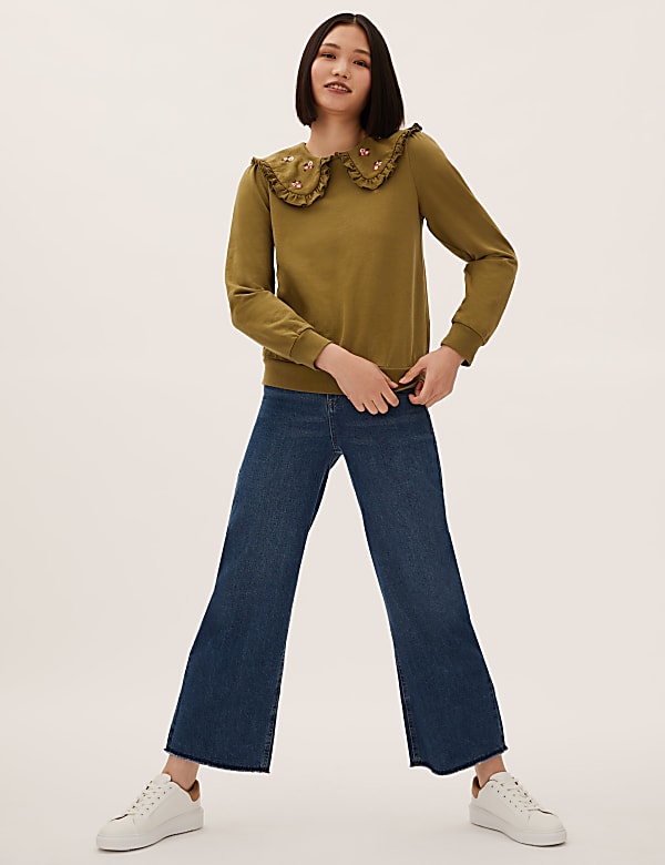 Pure Cotton Embroidered Collared Sweatshirt