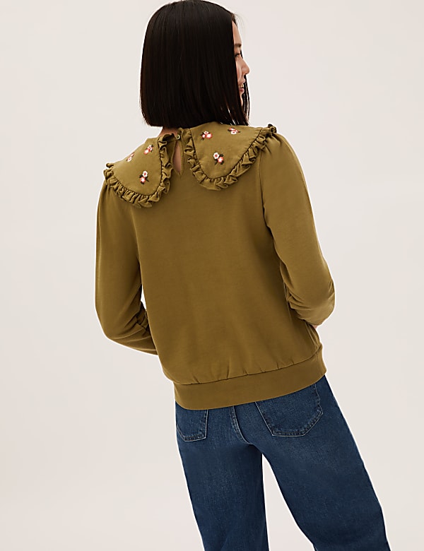 Pure Cotton Embroidered Collared Sweatshirt