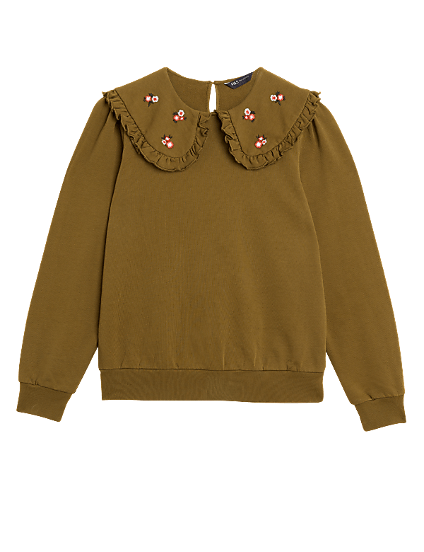 Pure Cotton Embroidered Collared Sweatshirt