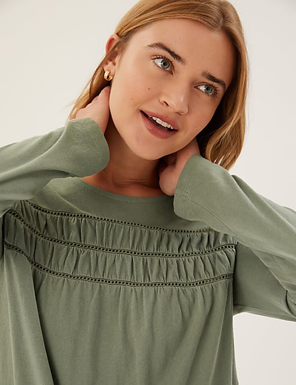 Pure Cotton Crew Neck Long Sleeve Top