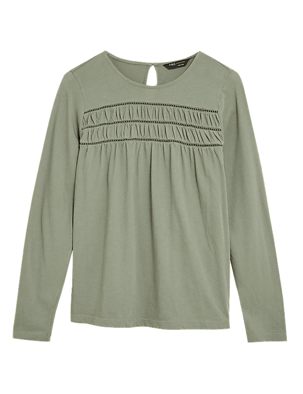 Pure Cotton Crew Neck Long Sleeve Top