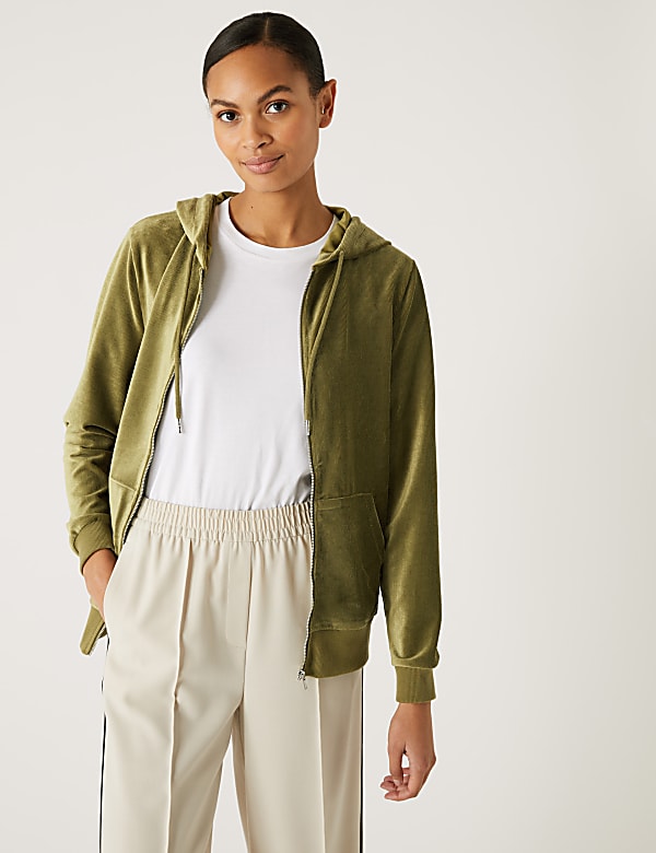 Velour Zip Up Hoodie