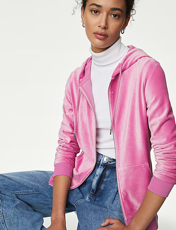 Velour Zip Up Hoodie