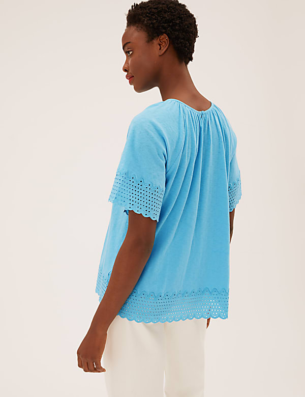 Pure Cotton Broderie Detail Crew Neck Top