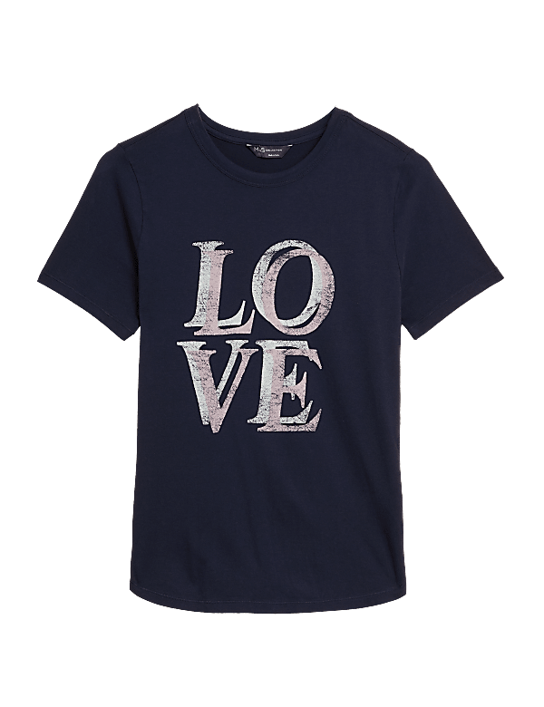 Cotton Rich Slogan Crew Neck T-Shirt