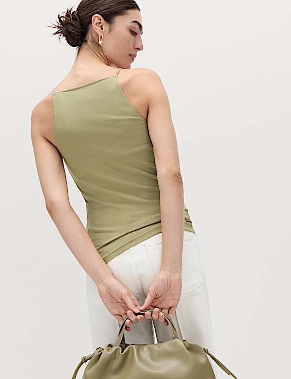 Maillot de corps en coton &agrave; encolure carr&eacute;e et rayures fines - BE