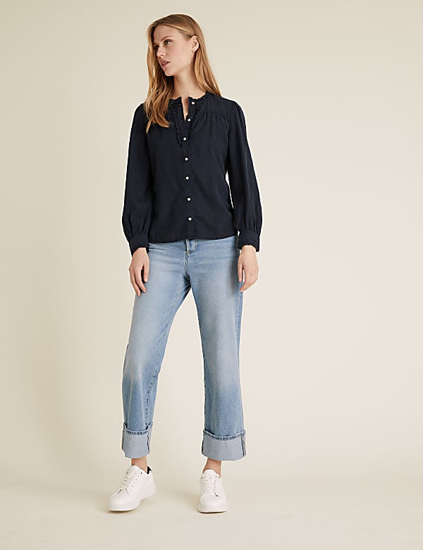 Pure Tencel™ Frill Long Sleeve Blouse