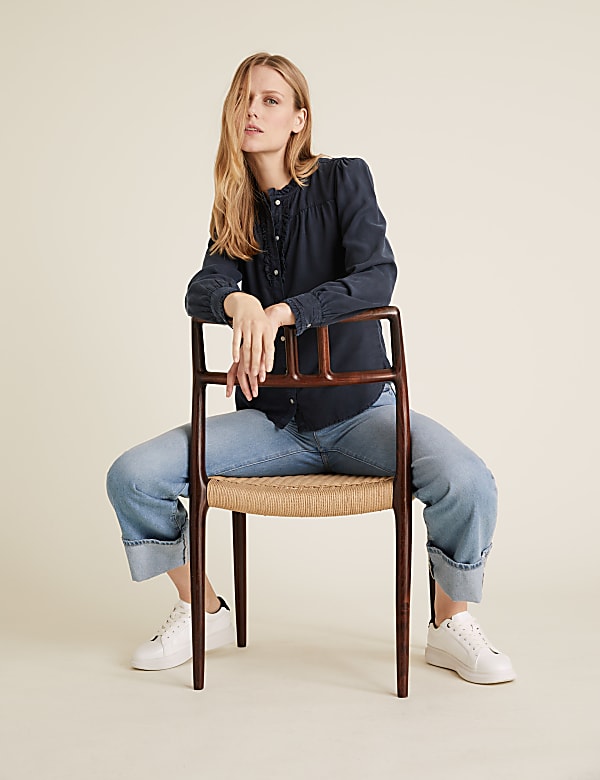 Pure Tencel™ Frill Long Sleeve Blouse