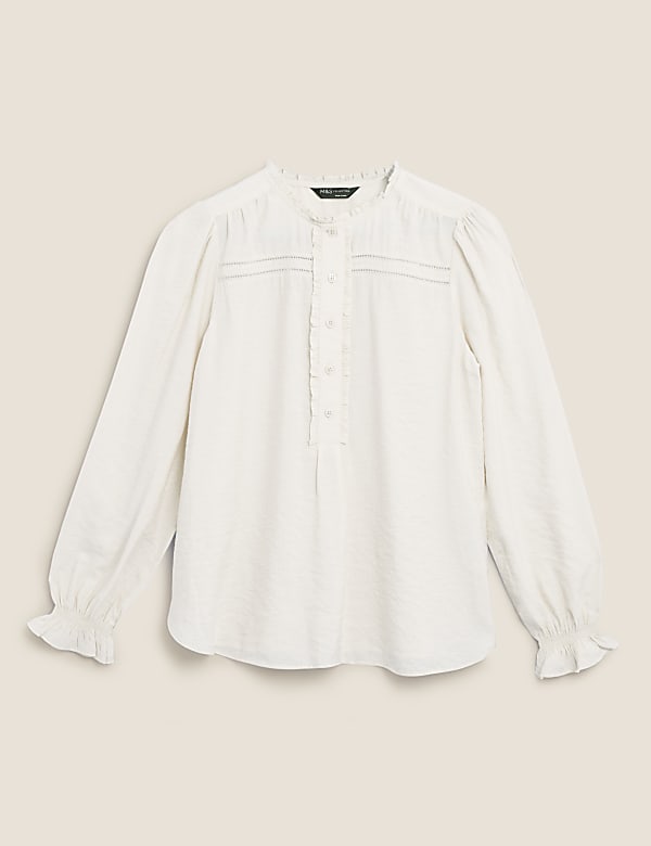 Textured Frill Detail Long Sleeve Blouse