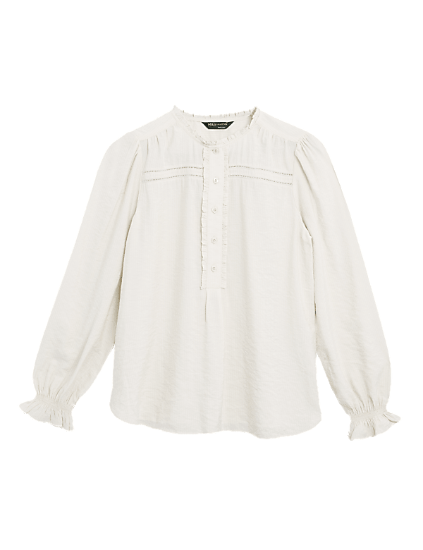 Textured Frill Detail Long Sleeve Blouse