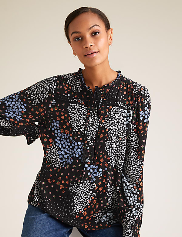 Ditsy Floral Frill Long Sleeve Blouse