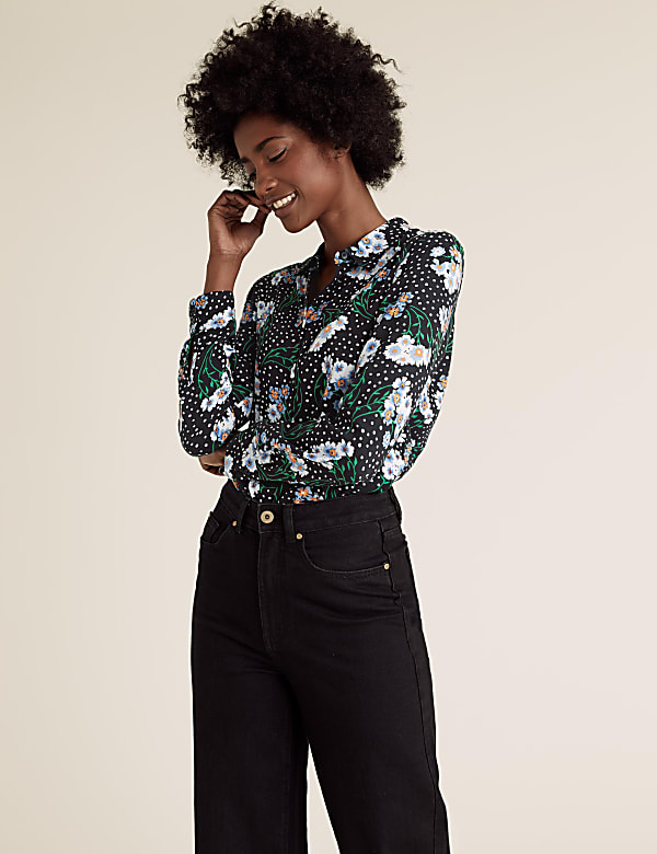 Floral Collared Long Sleeve Shirt