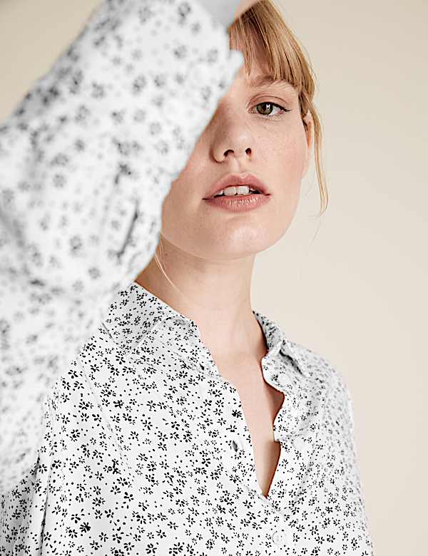 Ditsy Floral Collared Long Sleeve Shirt