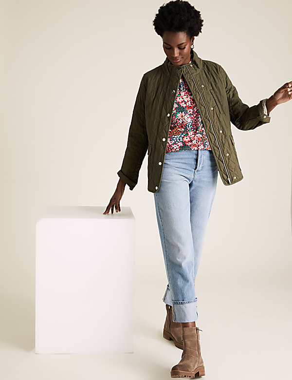 Floral Frill Neck Long Sleeve Top