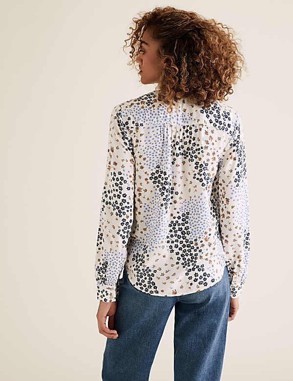 Ditsy Floral V-Neck Long Sleeve Blouse