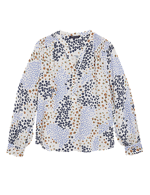 Ditsy Floral V-Neck Long Sleeve Blouse