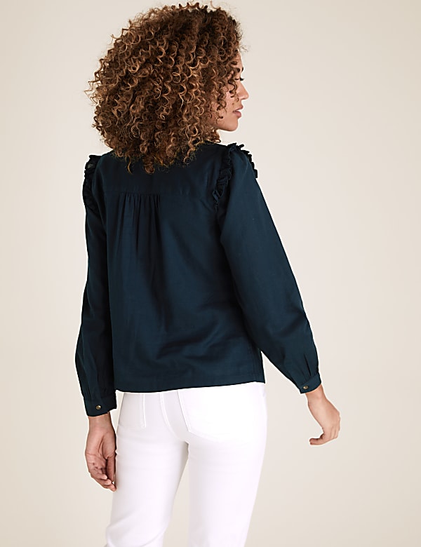 Cotton Rich Frill Neck Long Sleeve Shirt
